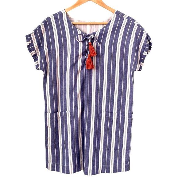 Tularosa Boho Blue Stripped Tunic Dress with Tassel in Size Medium - Picture 6 of 13